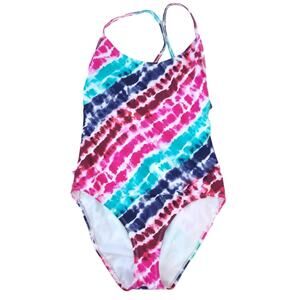 Eco Beach One Piece Bathing Suit Large Tie Dye Pink Blue Swimsuit